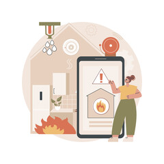 Poster - Fire protection abstract concept vector illustration. Fire alarm system, safety equipment, building emergency protection, smoke detector, warning solution, water spraying device abstract metaphor.