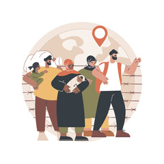 Poster - Community migration abstract concept vector illustration. Migrant communities, travelling by car plane train, diaspora, moving to abroad, refugee group, crowd of people abstract metaphor.