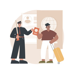 Poster - Migration control abstract concept vector illustration. Border control, illegal immigration, check documents, application form, fingerprints, inscription covid-19, passport abstract metaphor.