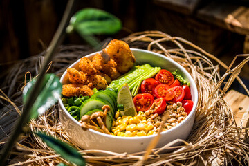 Sticker - Bowl of fresh vegetables with nuggets on a nest