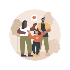 Poster - Foster parent abstract concept vector illustration. Foster care, father in adoption, happy interracial family, having fun, together at home, childless couple, adopted child abstract metaphor.