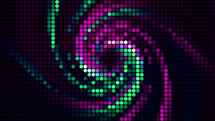 Poster - Colorful spiral rotating mosaic. Motion. Beautiful retro image of colorful galaxy rotating in space. Holographic image of rotating multi-colored spiral of pixels