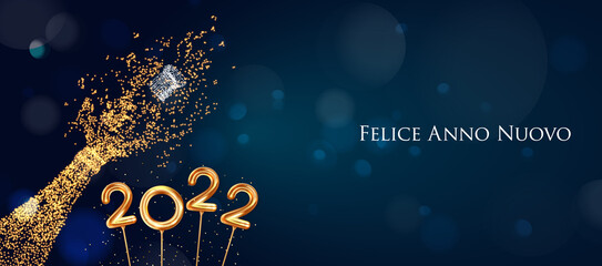 2022 New Year Italian greeting card (Felice Anno Nuovo 2022). Italian 2022 New Year Version. Italian 2022 Happy New Year background.