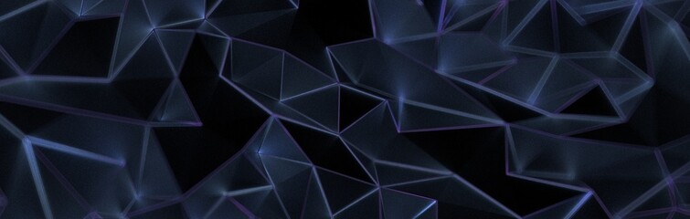 Poster - 3d render, abstract black crystal background, faceted texture, macro panorama, wide panoramic polygonal wallpaper