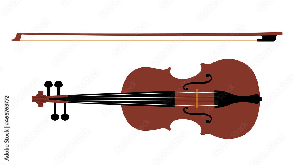 Realistic vector violin with fiddlestick. Classical stringed musical ...