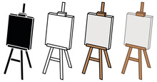 Art Easel And Canvas Angled Clipart Set - Outline, Silhouette And Color
