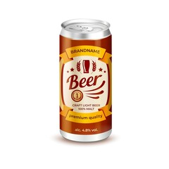 Wall Mural - Realistic Detailed 3d Aluminum Can with Beer Label Isolated on a White Background. Vector illustration of Alcohol Beverage