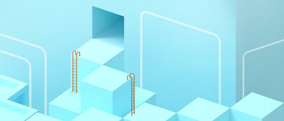Aufkleber - Creative idea. Abstract Geometric shapes success and goals with a Business concept on blue. banner,website,Copy Space,poster,Card -3d Rendering