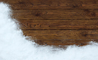Wall Mural - Winter snow background with old planks