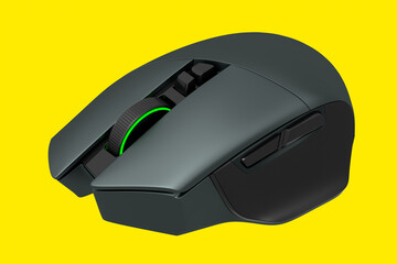 Fototapete - Modern wireless gaming computer mouse isolated on yellow background