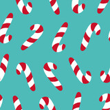 Fototapeta Dmuchawce - winter vector seamless pattern with cartoon Christmas striped lollipops. New Year's background. red and white candy