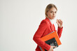 © SHOTPRIME STUDIO - Businesswoman Red jacket virtual money economy isolated background