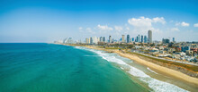 Panoramic Aerial View Of Tel-Aviv Coastal Beach And Hotels Skyline, Tel Aviv, Israel.