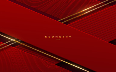 Wall Mural - abstract red background with golden glowing strings.