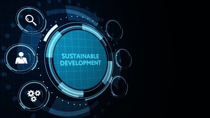 SUSTAINABLE DEVELOPMENT inscription, cloud technology concept. Business, Technology, Internet and network concept.