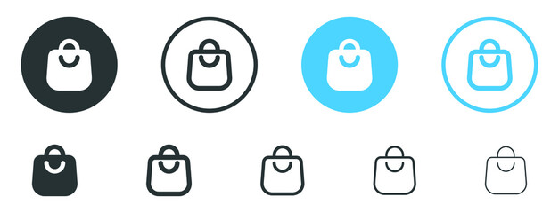 Poster - shop bag icon - Shopping bags icons, packages symbol in filled, thin line, outline and stroke style