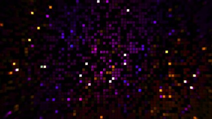 Poster - Animation background with the motion of glowing mosaic tiles, seamless loop. Design. Blinking squares with shine light, concept of party and dance floor.