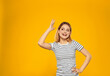© SHOTPRIME STUDIO - cute blonde striped t-shirt emotions positive yellow background