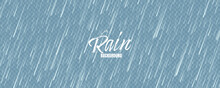 Realistic Blue Rain Texture. Rainfall, Water Drops Effect. Autumn Wet Rainy Day. Vector Illustration.