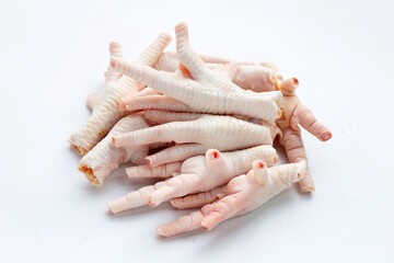 Wall Mural - Raw chicken feet on white background