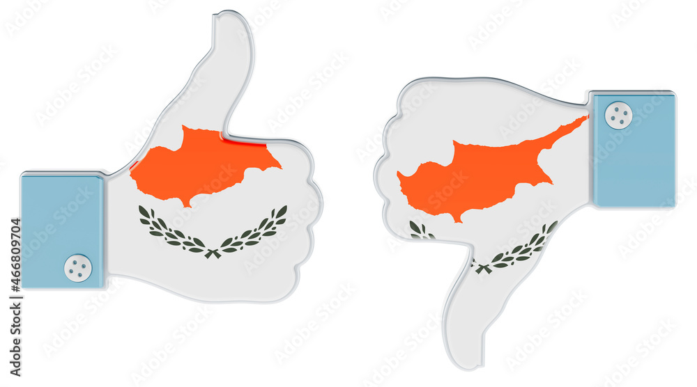 Cypriot flag painted on the hand with thumb up and thumb down. Like and ...