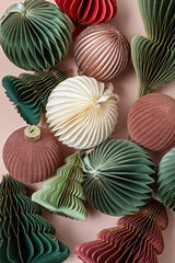 scandinavian christmas paper ornaments and xmas trees. modern christmas decoration, minimalist and p