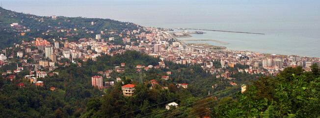 Wall Mural - City of Rize panorama in Black Sea, Turkey. Rize is built around a small bay on the Black Sea coast.