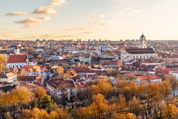 Wall Mural - Old Vilnius town autumn panorama during the evening hours, Lithuania