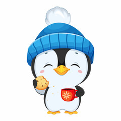 Wall Mural - Cute penguin cartoon character. Funny penguin