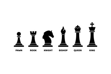 Poster - set of flat chess pieces illustration design, modern chess icon collection template vector