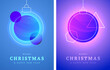© lunarts_studio - Space Christmas card set. Solar system planet as Christmas balls greeting card vector illustration. Christmas and New Year neon glowing banner decoration card.