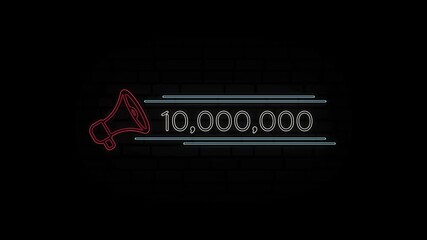 Aufkleber - Glowing neon line Megaphone icon with number Ten million isolated on black background. 10000000 subscribers. 4K Video motion graphic animation.