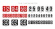 Flip countdown clock counter. Time chronometer, count down flip board with scoreboard of day, hour, minutes and seconds. Sale coming soon timer, airport dashboard departure time vector design elements
