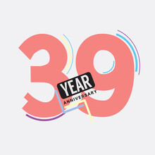 39th Years Anniversary Logo Birthday Celebration Abstract Design Vector Illustration.