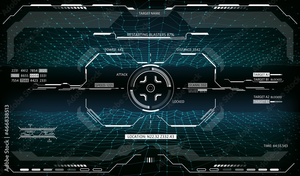HUD target aim control, futuristic display monitor screen interface ...