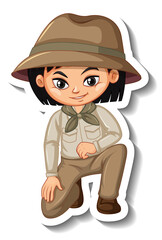 Canvas Print - Girl in safari outfit cartoon character sticker