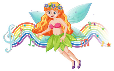 Sticker - Cute fairy cartoon character with melody rainbow wave