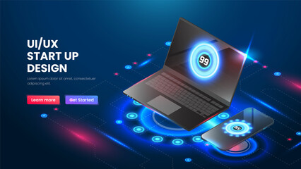 Wall Mural - user interface system data process isometric technology