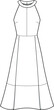 women's dress sleeveless halter neck fit and flare backless maxi dress flat sketch vector illustration