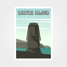 Easter Island Moai Statue Vintage Travel Poster Illustration Design