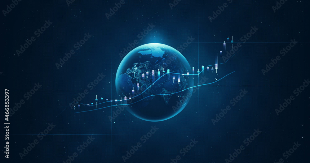 Global trading financial business stock market chart and technology trade exchange finance graph on digital economy price 3d background with profit investment. Elements of this image furnished by NASA
