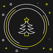 © Iryna - Line Christmas tree icon isolated on black background. Merry Christmas and Happy New Year. Colorful outline concept. Vector