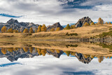 Fototapeta Krajobraz - Alps mountains at mirror, autumn landscape