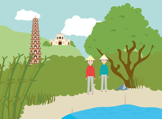 Sticker - vietnamese people in landscape