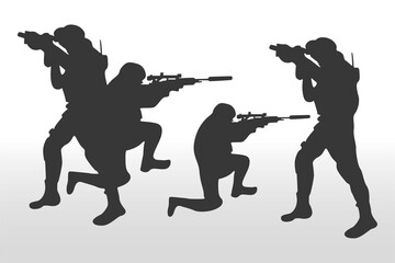 Vector military silhouettes set