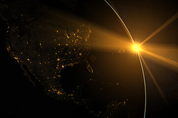 Wall Mural - sunrise over north america - view from space,elements of this image furnished by nasa