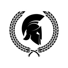 Wall Mural - Spartan helmet with laurel wreath. Design element for logo, emblem, sign, poster, t shirt. Vector illustration