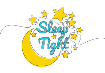 Poster - One continuous line drawing of motivational and inspirational lettering typography quote - Sleep Tight. Calligraphic design for print, card, banner, poster. Single line draw design illustration