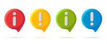 Set Of 3d Digital Icons With Info And Warning Notification Sign In Different Colors
