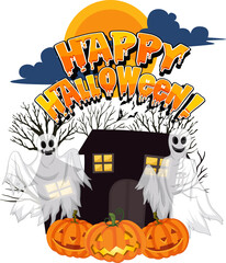 Wall Mural - Happy Halloween with Jack-o'-lantern and haunted house